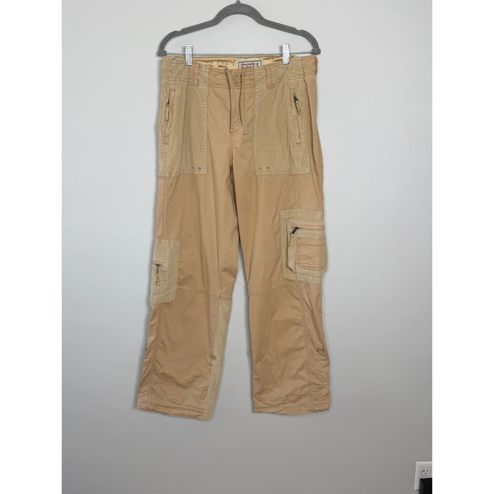 Vtg Abercrombie & Fitch Cargo Pants Women 8R Tan Y2K Gorpcore Patchwork Corduroy